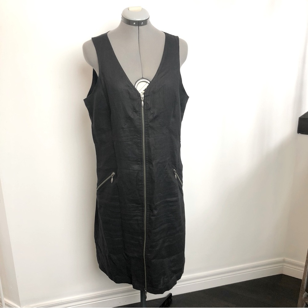 Melanie Lyme 100%Linen Zipper Front Sleeveless MIDI Dress